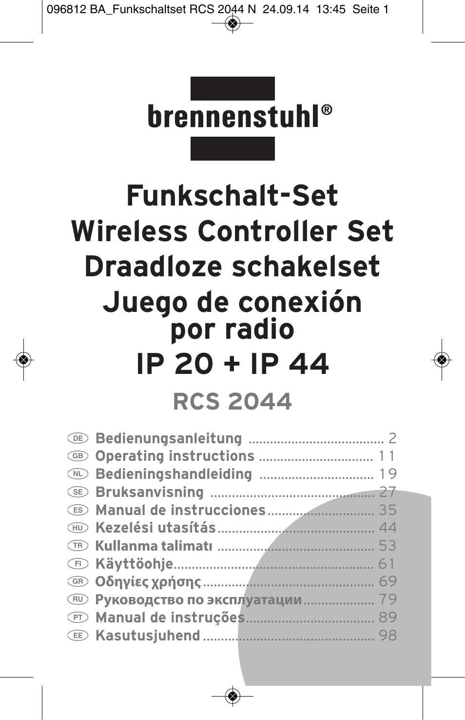 Brennenstuhl Remote Control Set RCS 2044 N Comfort User Manual | 108 pages