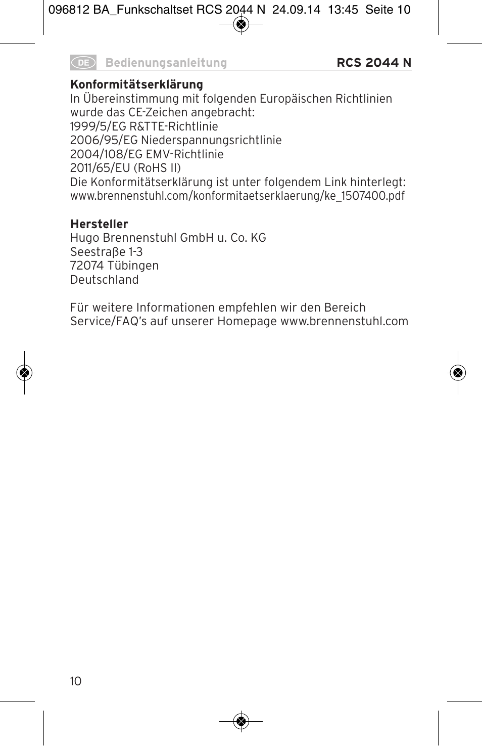 Brennenstuhl Remote Control Set RCS 2044 N Comfort User Manual | Page 10 / 108