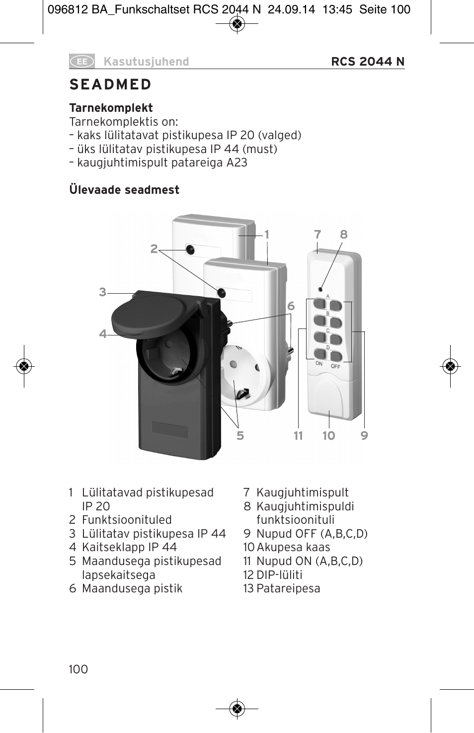 Brennenstuhl Remote Control Set RCS 2044 N Comfort User Manual | Page 100 / 108