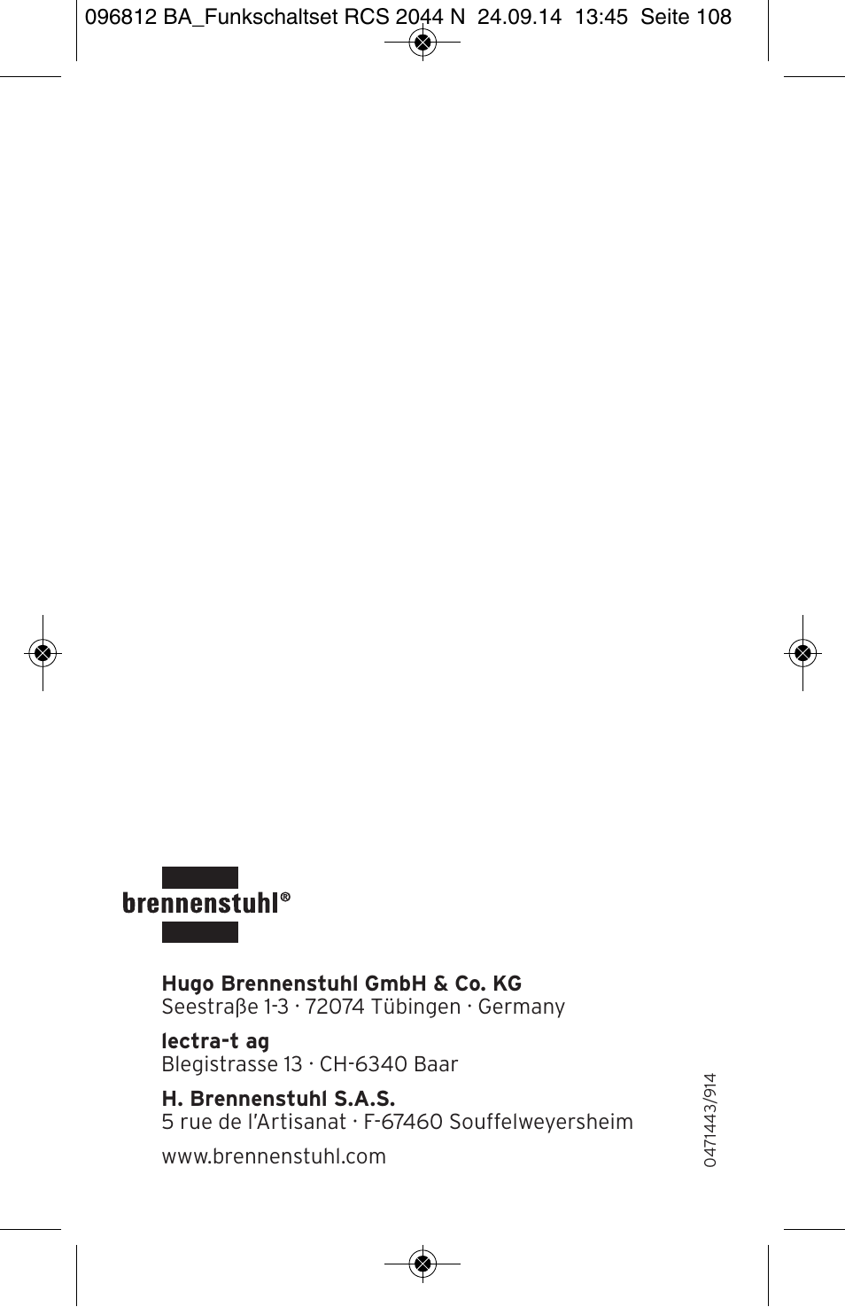 Brennenstuhl Remote Control Set RCS 2044 N Comfort User Manual | Page 108 / 108