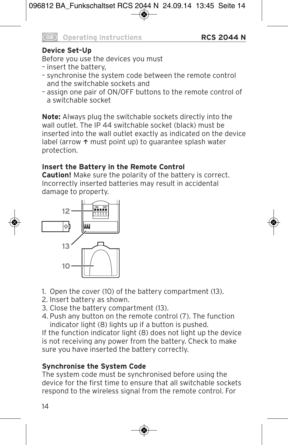 Brennenstuhl Remote Control Set RCS 2044 N Comfort User Manual | Page 14 / 108
