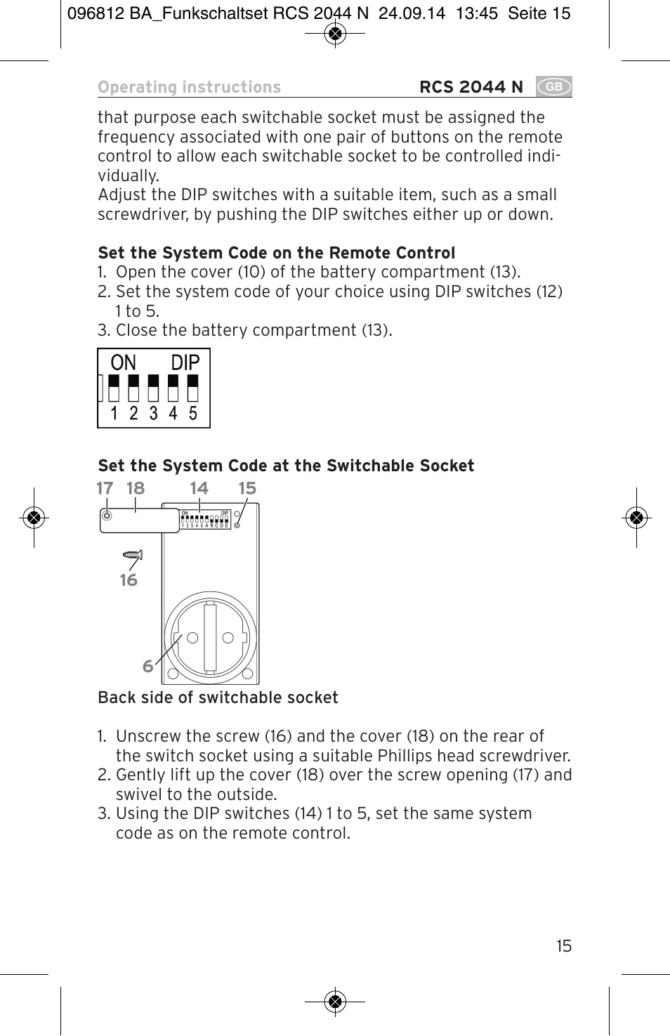 Brennenstuhl Remote Control Set RCS 2044 N Comfort User Manual | Page 15 / 108