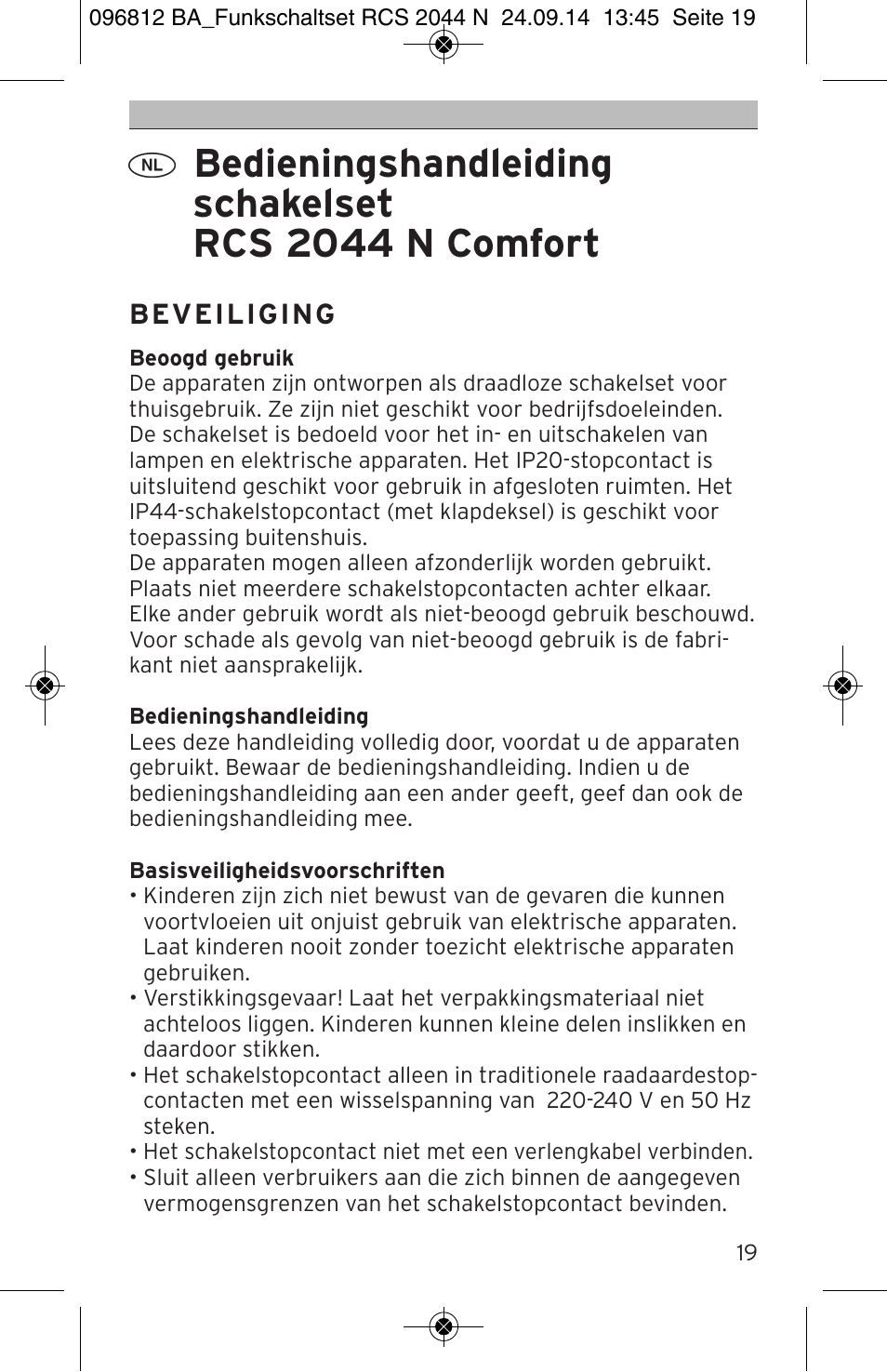 Brennenstuhl Remote Control Set RCS 2044 N Comfort User Manual | Page 19 / 108