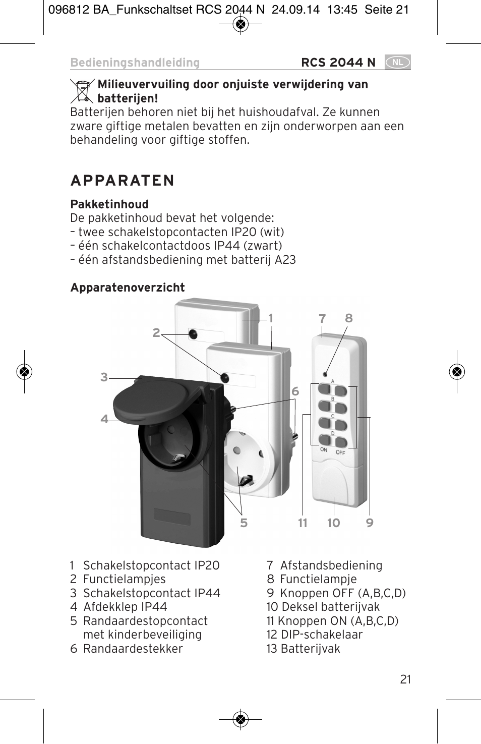 A p pa rat e n | Brennenstuhl Remote Control Set RCS 2044 N Comfort User Manual | Page 21 / 108