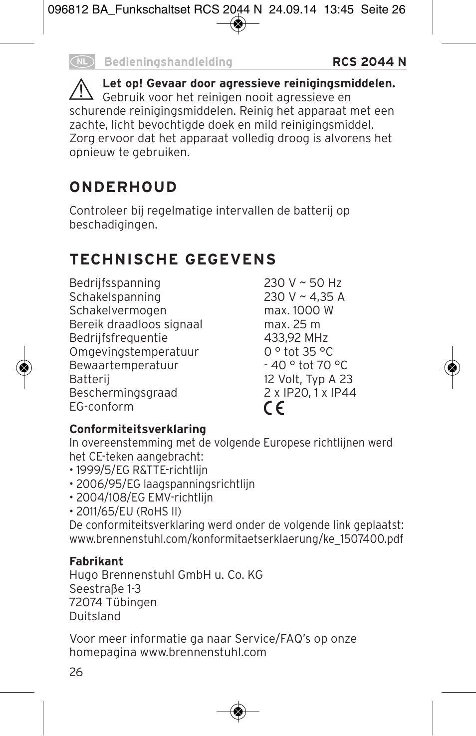 Brennenstuhl Remote Control Set RCS 2044 N Comfort User Manual | Page 26 / 108