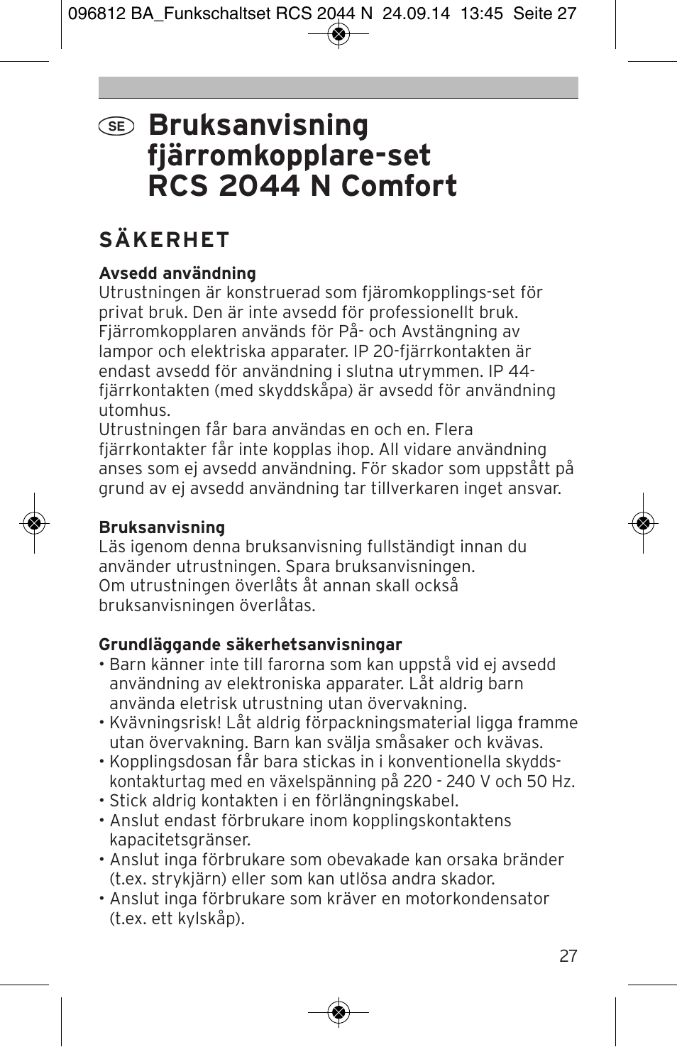 Brennenstuhl Remote Control Set RCS 2044 N Comfort User Manual | Page 27 / 108