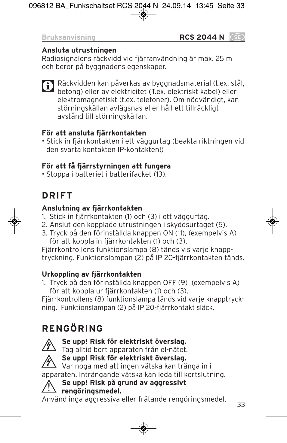 Brennenstuhl Remote Control Set RCS 2044 N Comfort User Manual | Page 33 / 108