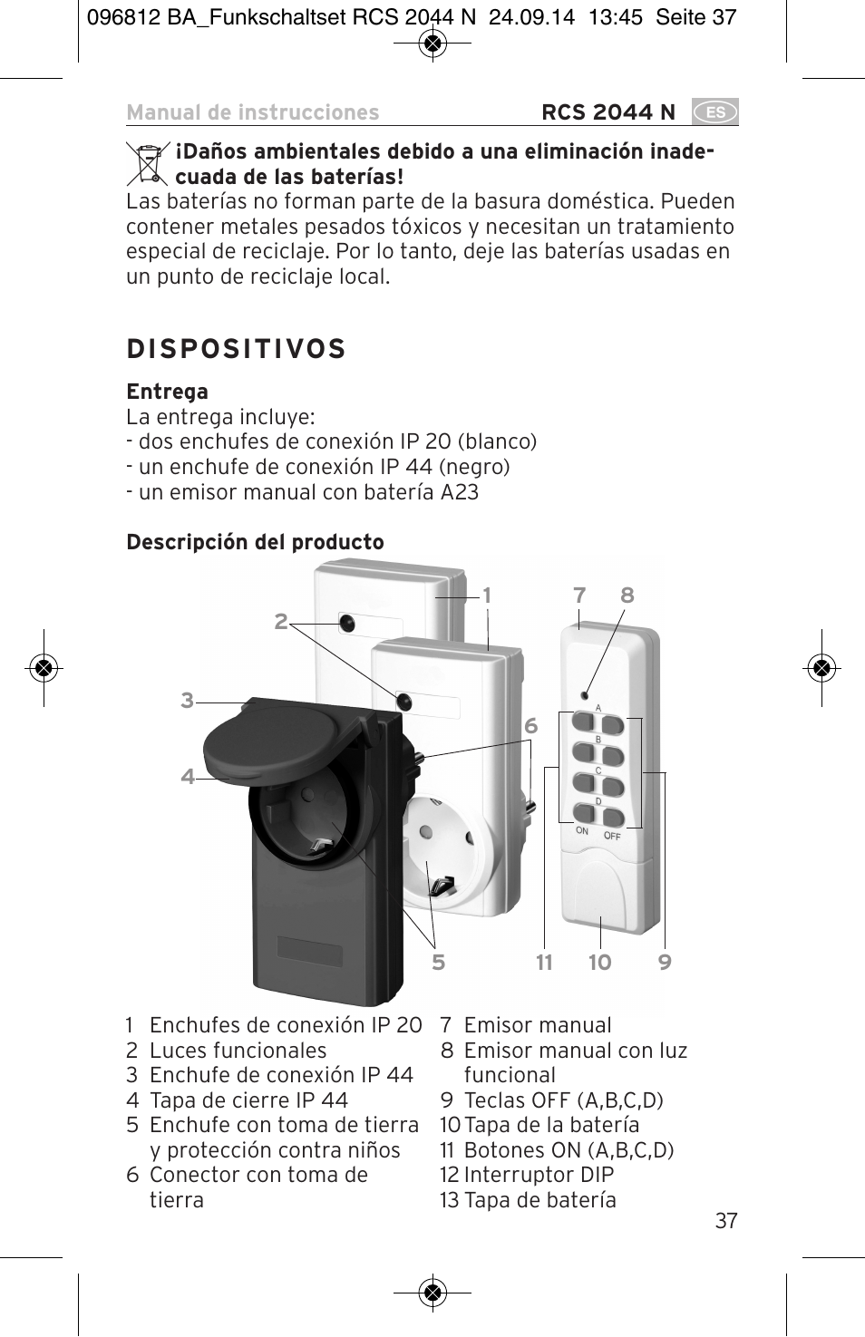 Brennenstuhl Remote Control Set RCS 2044 N Comfort User Manual | Page 37 / 108