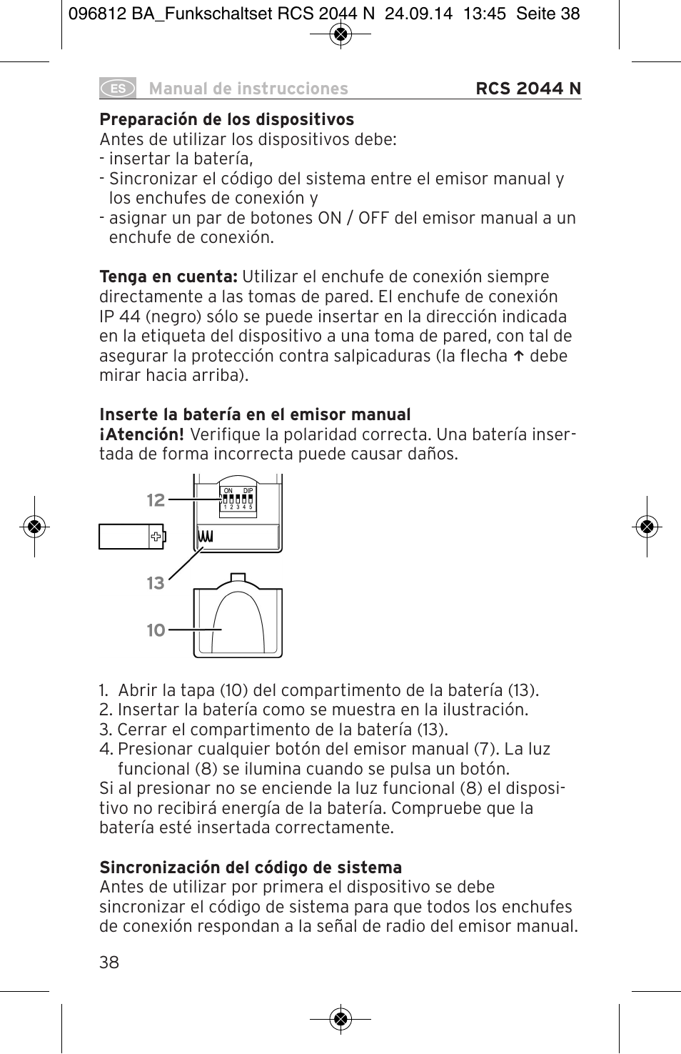 Brennenstuhl Remote Control Set RCS 2044 N Comfort User Manual | Page 38 / 108