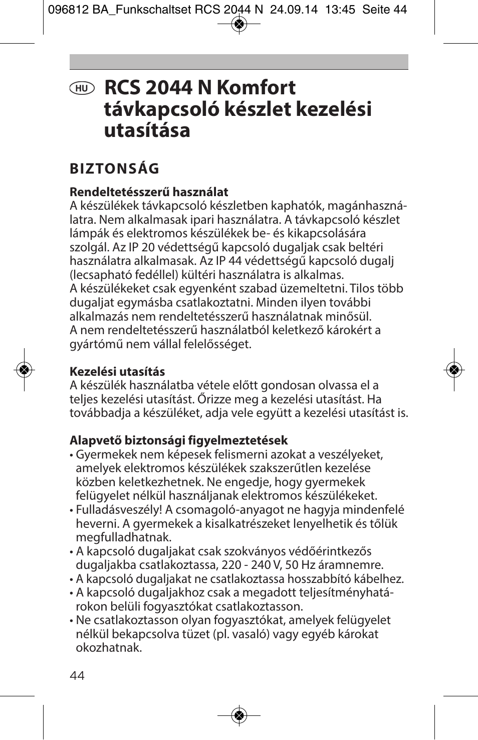 Brennenstuhl Remote Control Set RCS 2044 N Comfort User Manual | Page 44 / 108