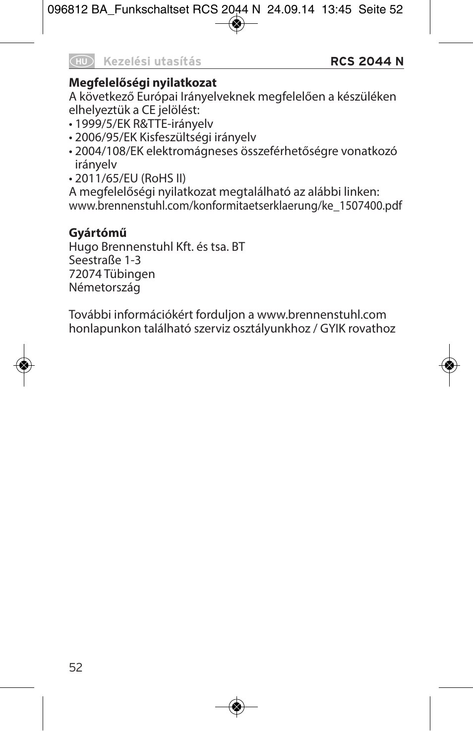Brennenstuhl Remote Control Set RCS 2044 N Comfort User Manual | Page 52 / 108