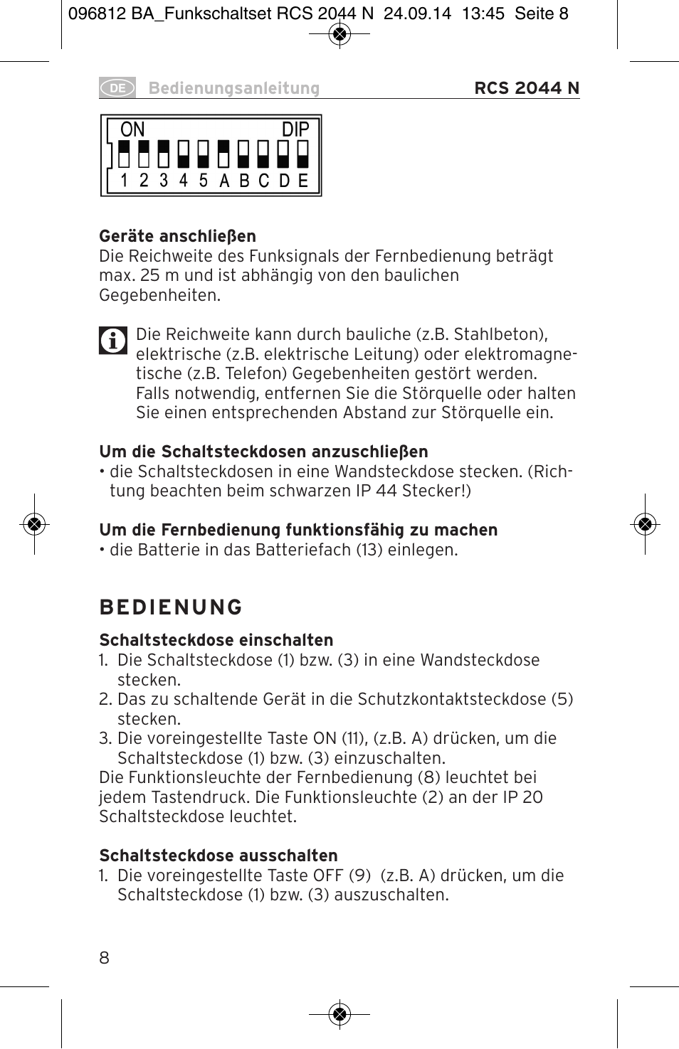 Brennenstuhl Remote Control Set RCS 2044 N Comfort User Manual | Page 8 / 108