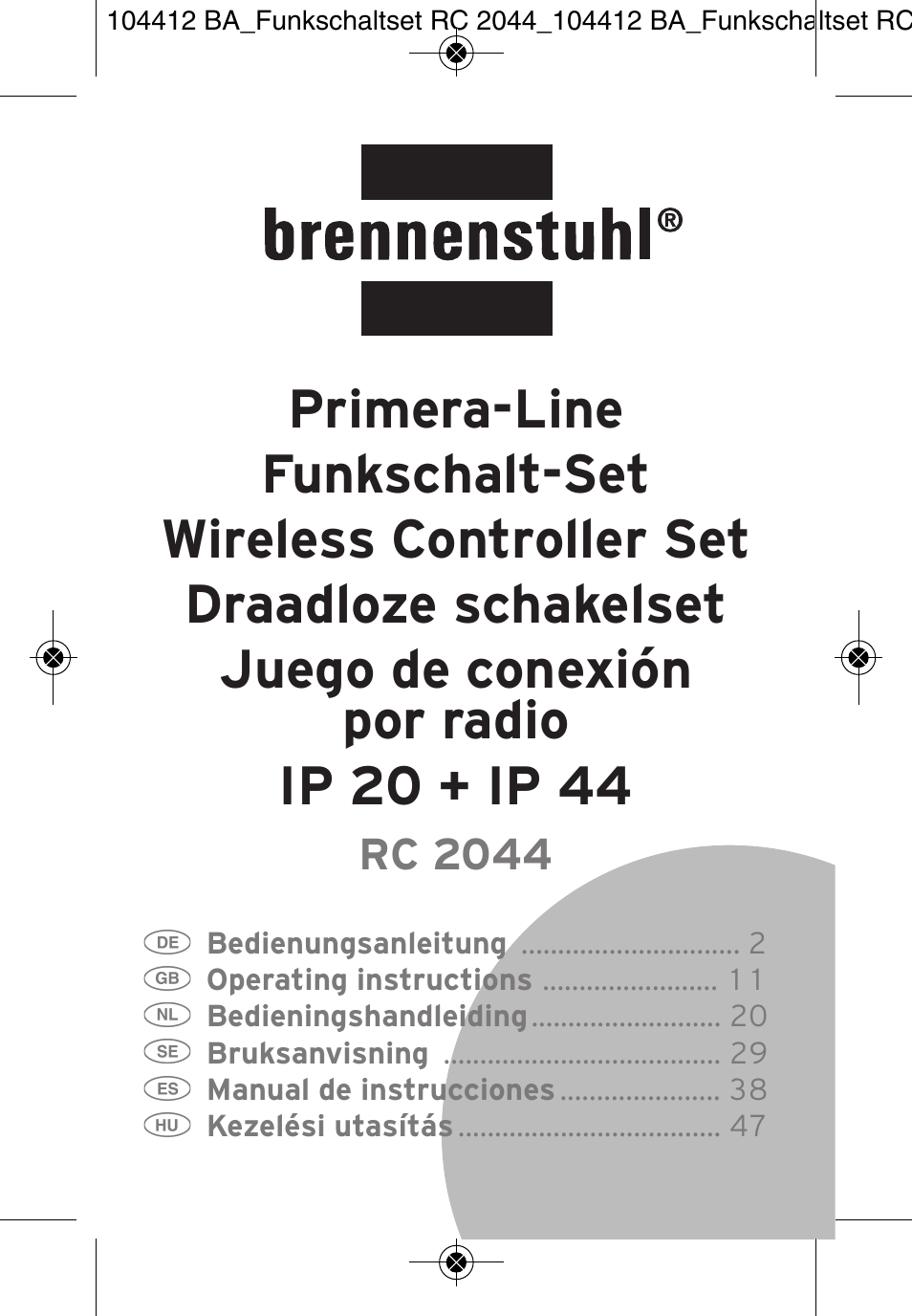 Brennenstuhl Primera-Line Remote control set RC 2044 User Manual | 56 pages