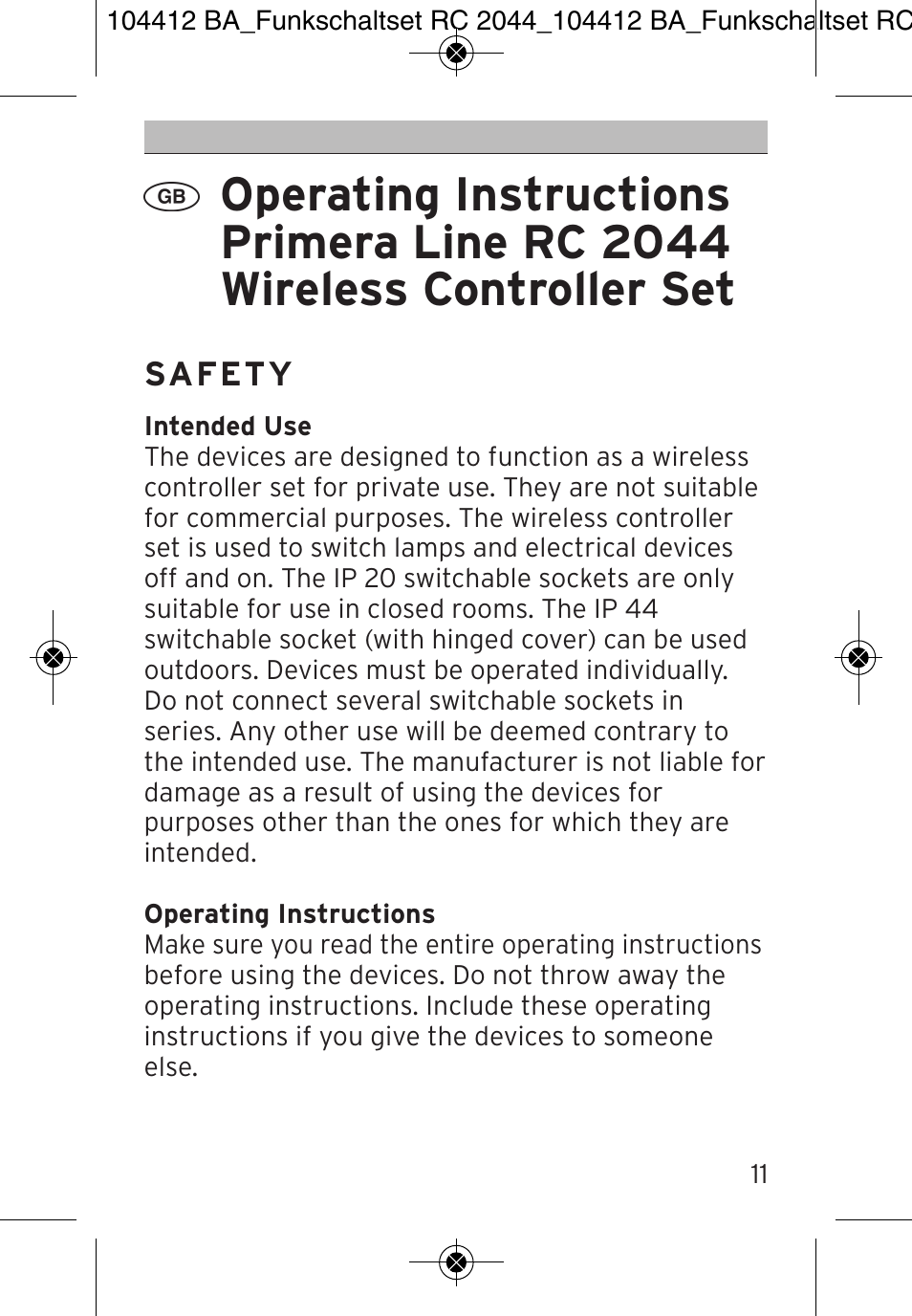 Brennenstuhl Primera-Line Remote control set RC 2044 User Manual | Page 11 / 56