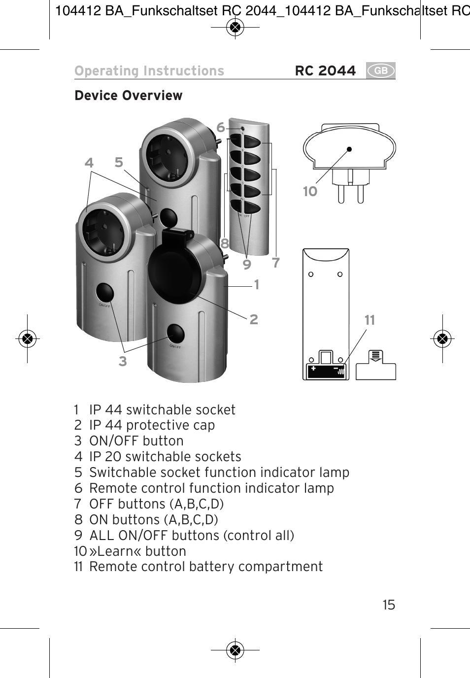 Brennenstuhl Primera-Line Remote control set RC 2044 User Manual | Page 15 / 56