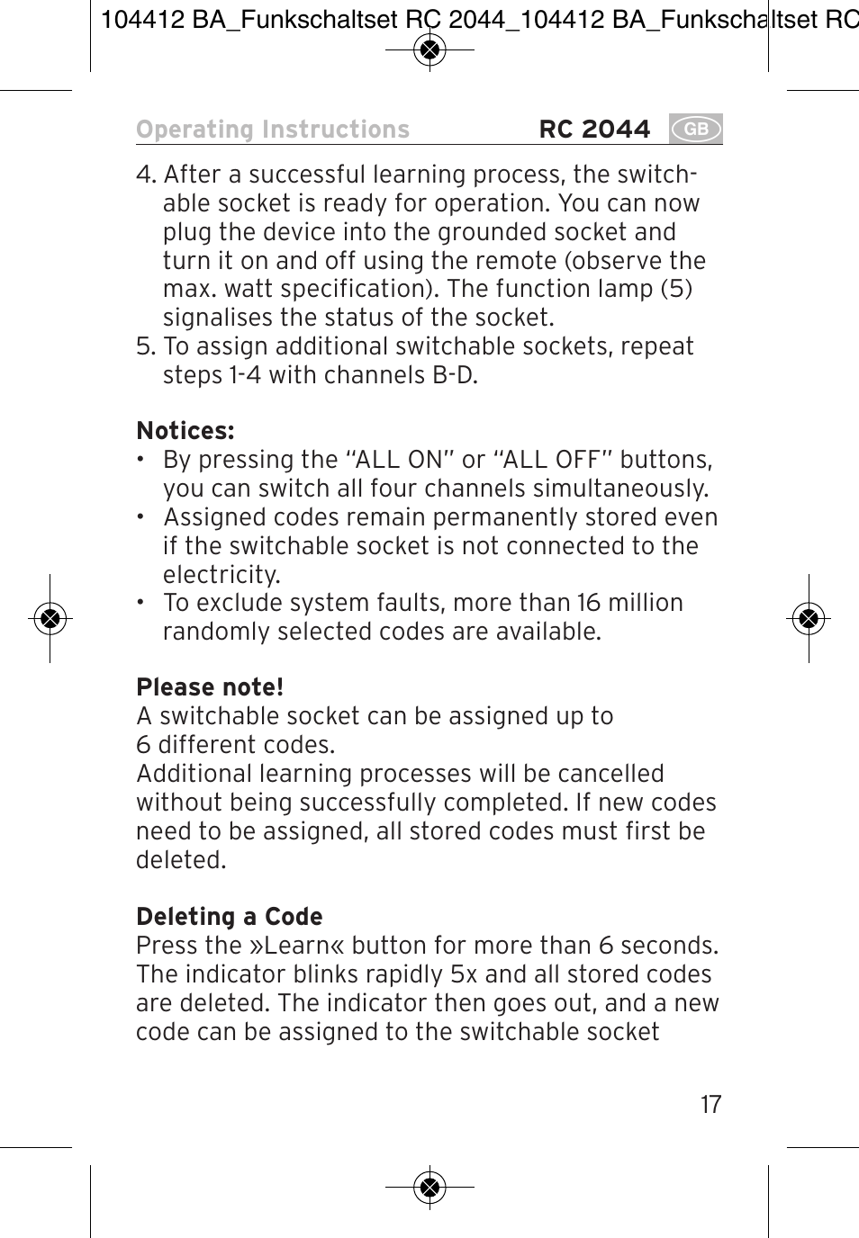 Brennenstuhl Primera-Line Remote control set RC 2044 User Manual | Page 17 / 56