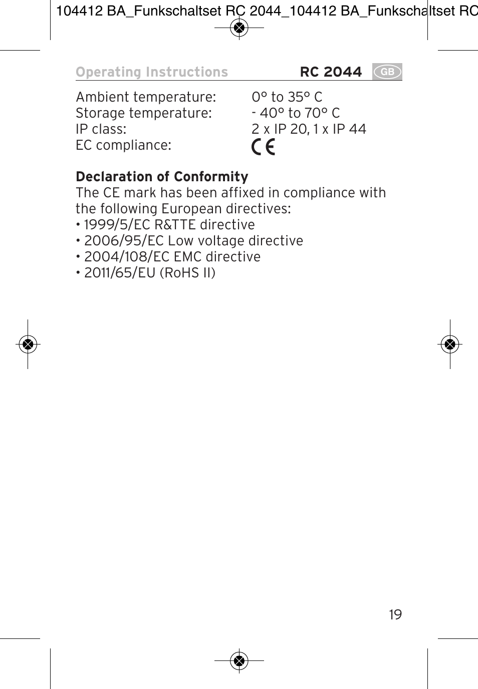 Brennenstuhl Primera-Line Remote control set RC 2044 User Manual | Page 19 / 56