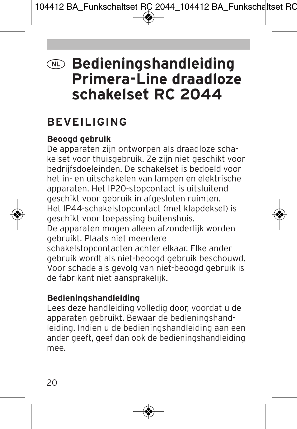 Brennenstuhl Primera-Line Remote control set RC 2044 User Manual | Page 20 / 56