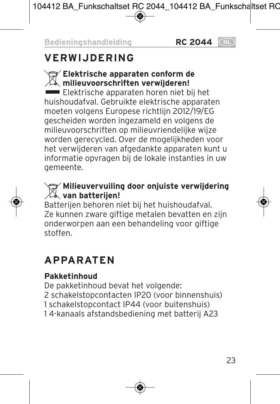 A p pa rat e n | Brennenstuhl Primera-Line Remote control set RC 2044 User Manual | Page 23 / 56
