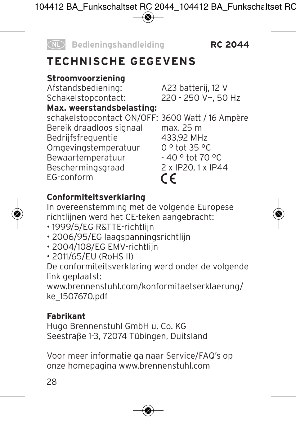 Brennenstuhl Primera-Line Remote control set RC 2044 User Manual | Page 28 / 56