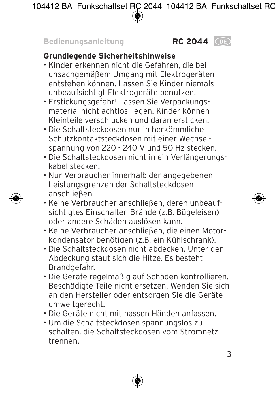 Brennenstuhl Primera-Line Remote control set RC 2044 User Manual | Page 3 / 56