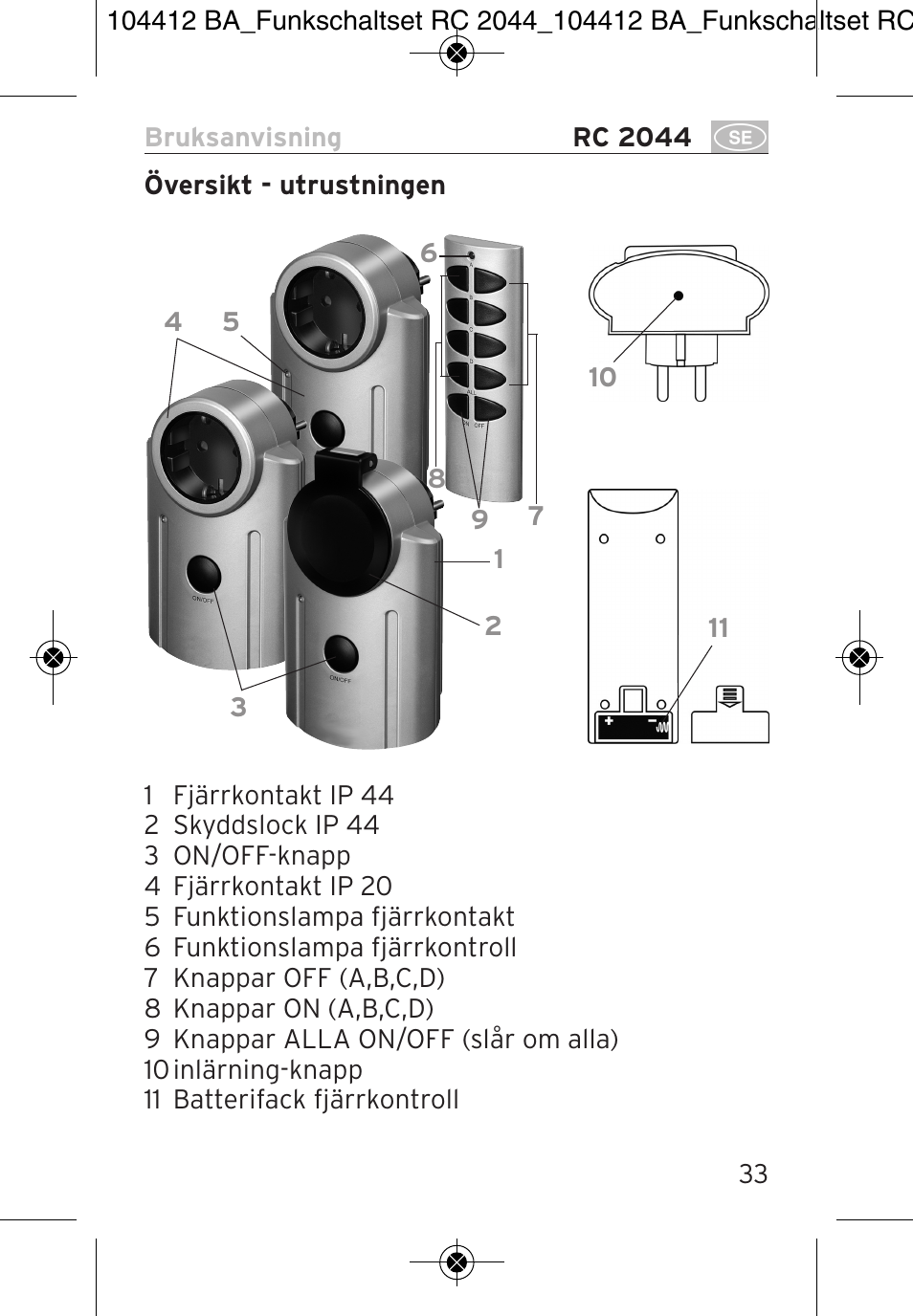 Brennenstuhl Primera-Line Remote control set RC 2044 User Manual | Page 33 / 56