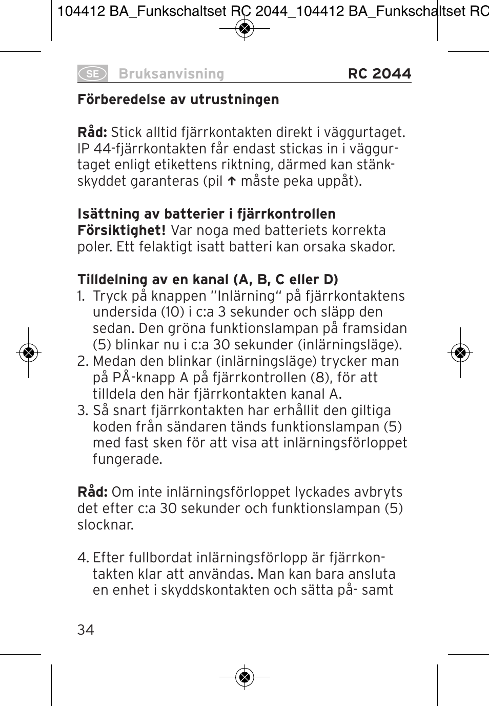 Brennenstuhl Primera-Line Remote control set RC 2044 User Manual | Page 34 / 56