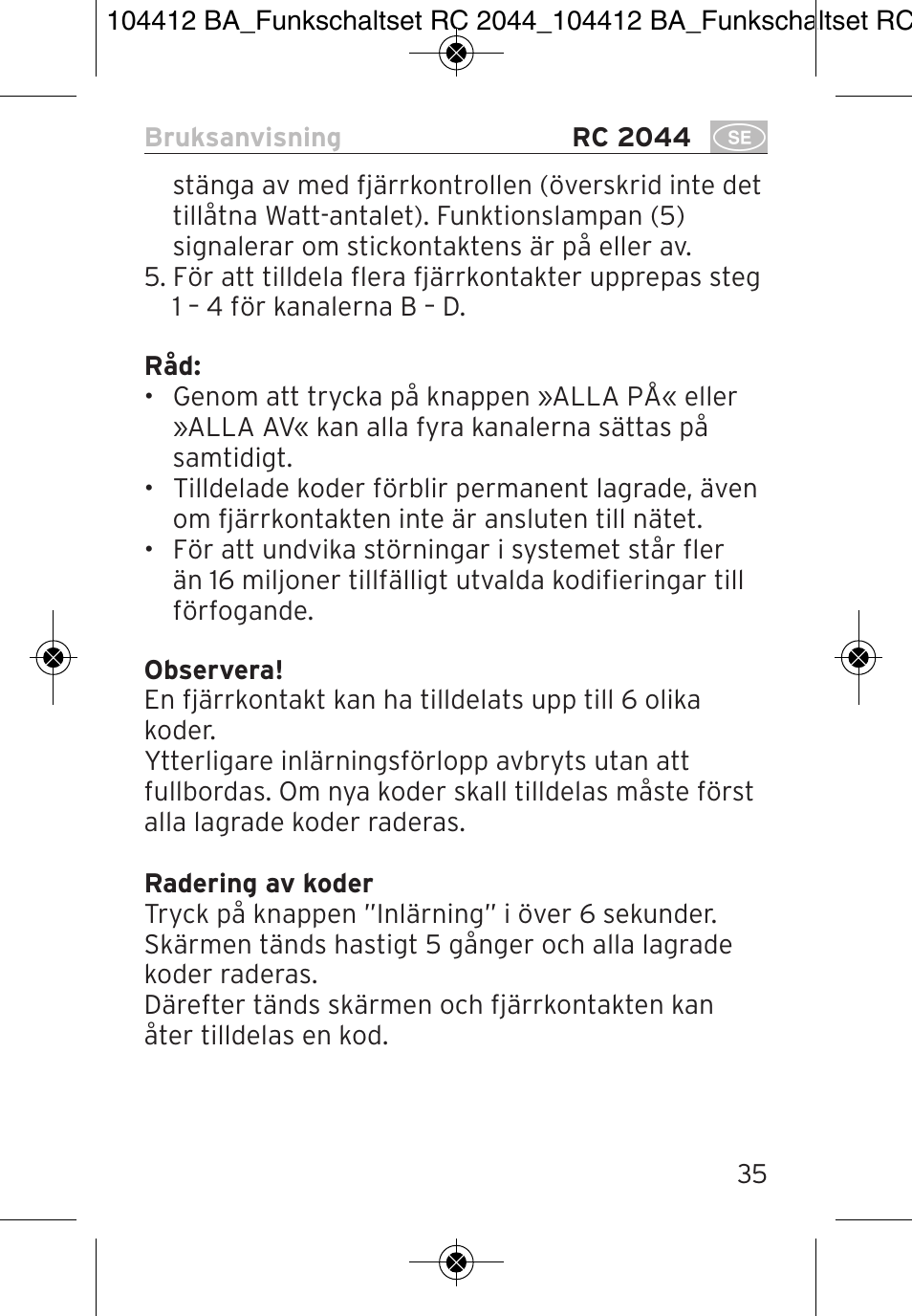 Brennenstuhl Primera-Line Remote control set RC 2044 User Manual | Page 35 / 56