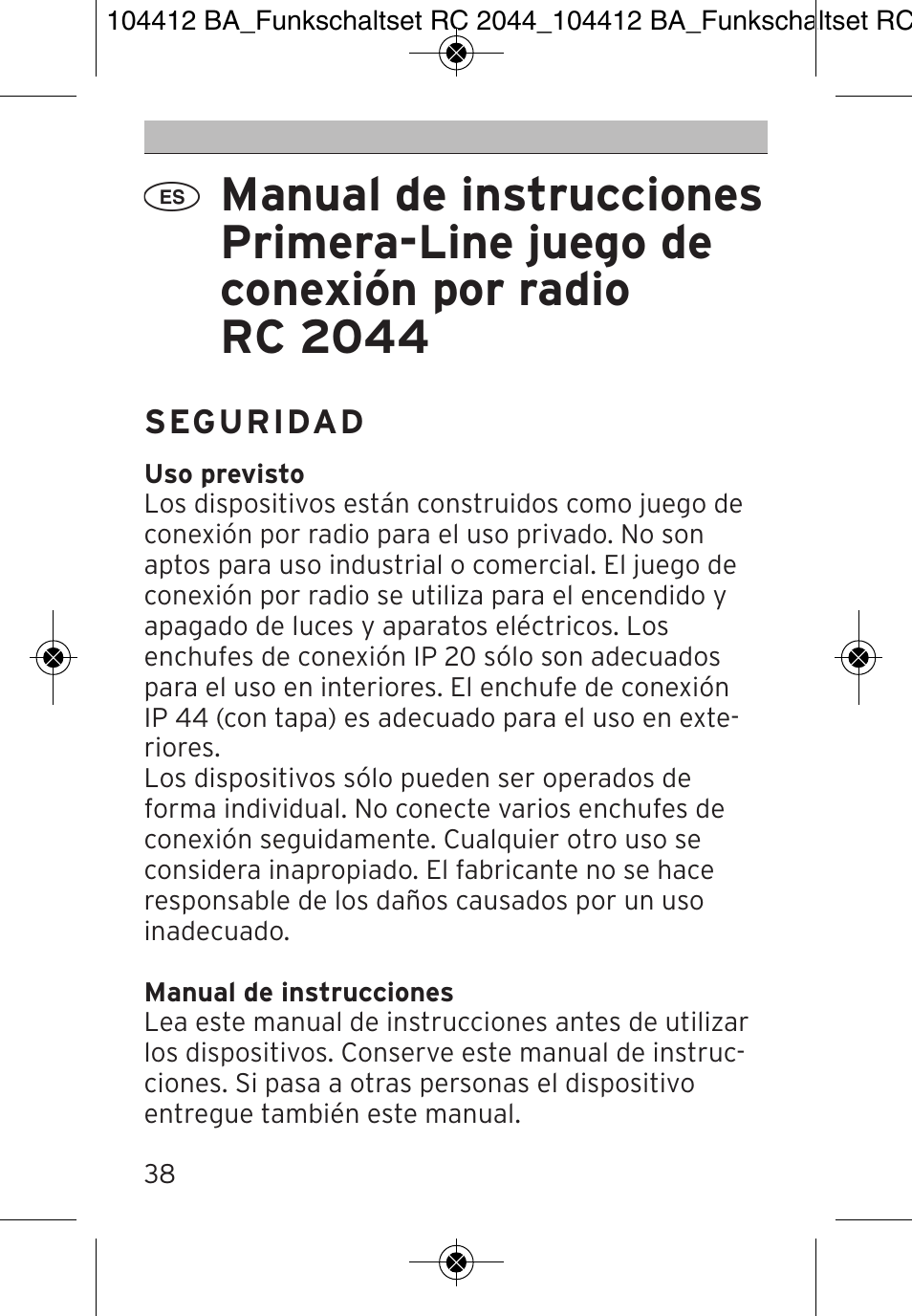 Brennenstuhl Primera-Line Remote control set RC 2044 User Manual | Page 38 / 56