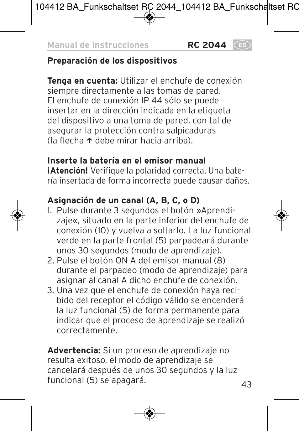 Brennenstuhl Primera-Line Remote control set RC 2044 User Manual | Page 43 / 56