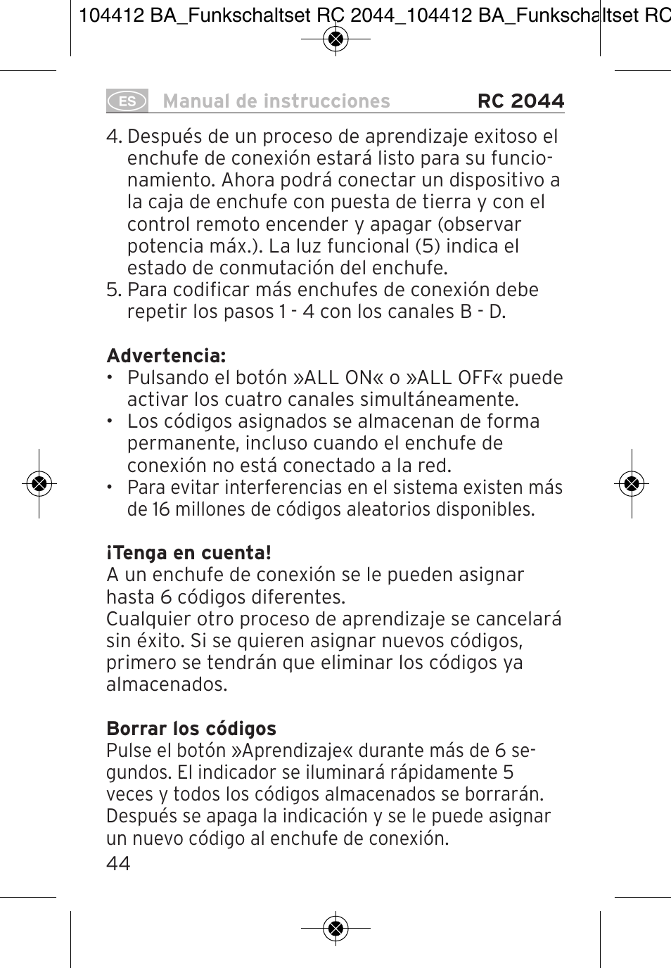 Brennenstuhl Primera-Line Remote control set RC 2044 User Manual | Page 44 / 56