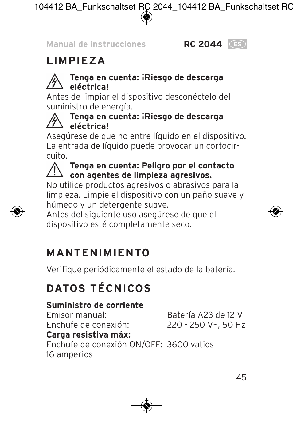 Brennenstuhl Primera-Line Remote control set RC 2044 User Manual | Page 45 / 56