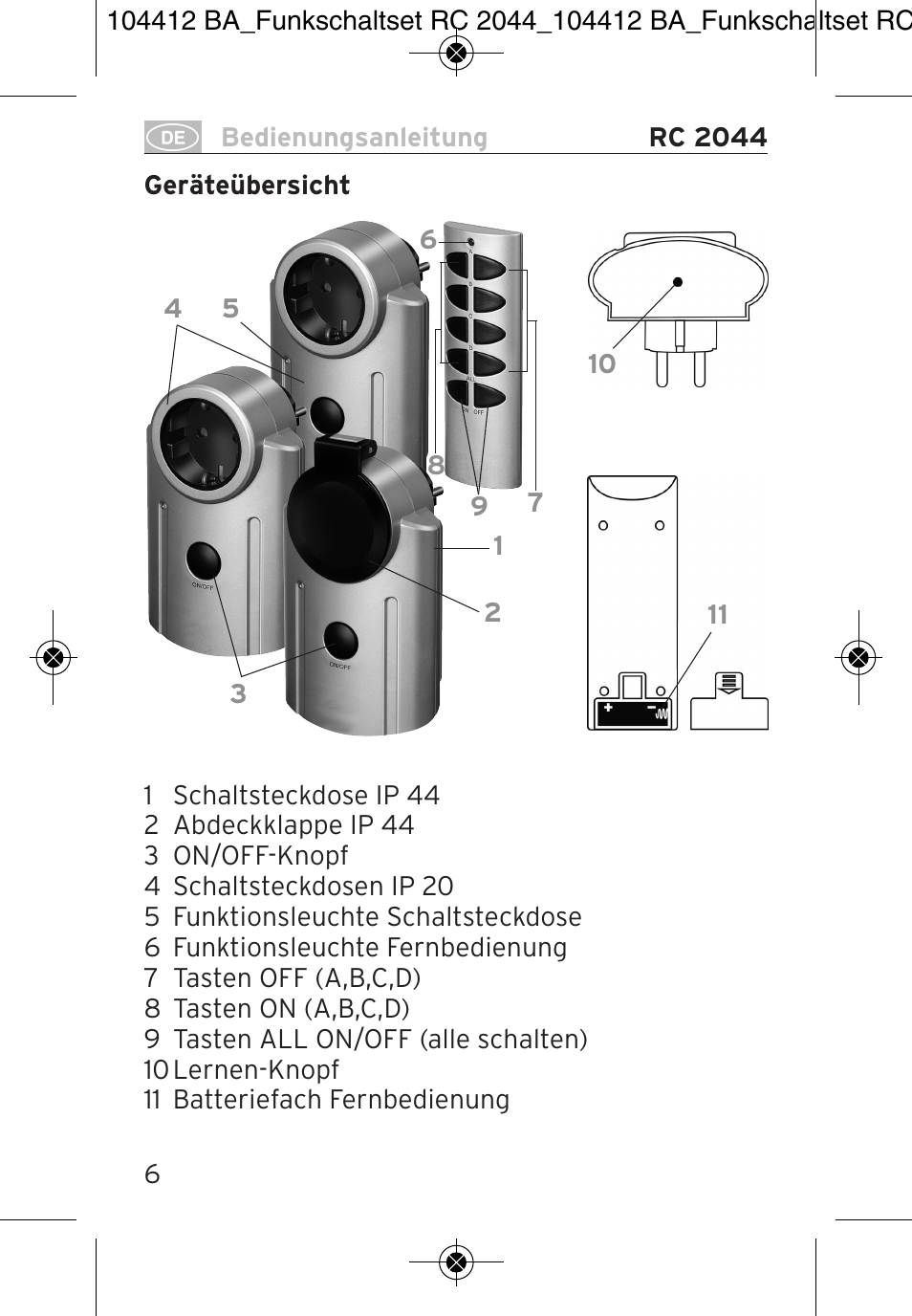 Brennenstuhl Primera-Line Remote control set RC 2044 User Manual | Page 6 / 56