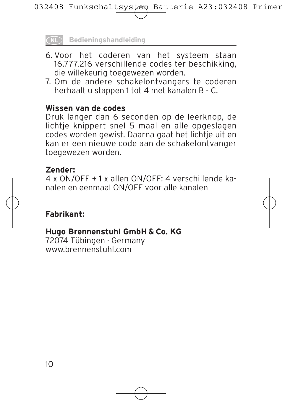 Brennenstuhl Primera-Line Remote control set RC 3600 User Manual | Page 10 / 32