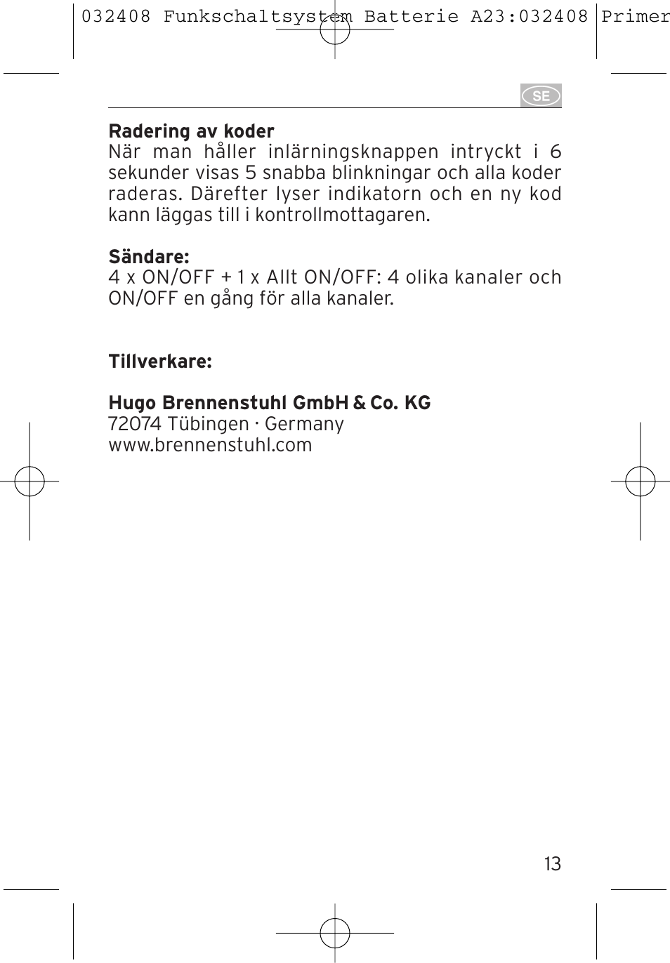 Brennenstuhl Primera-Line Remote control set RC 3600 User Manual | Page 13 / 32
