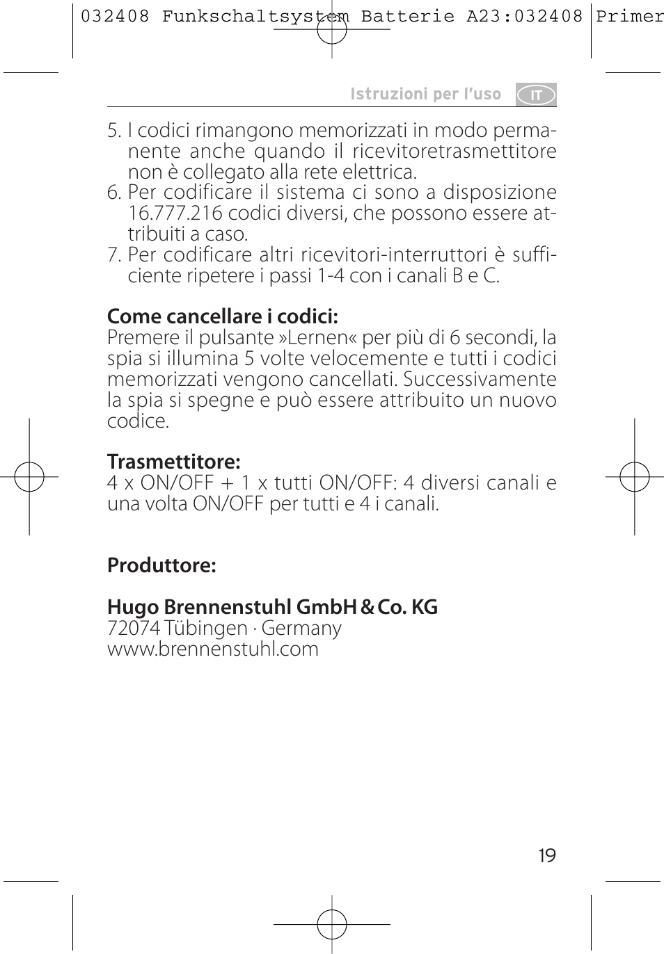 Brennenstuhl Primera-Line Remote control set RC 3600 User Manual | Page 19 / 32