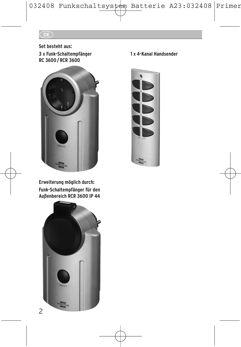 Brennenstuhl Primera-Line Remote control set RC 3600 User Manual | Page 2 / 32