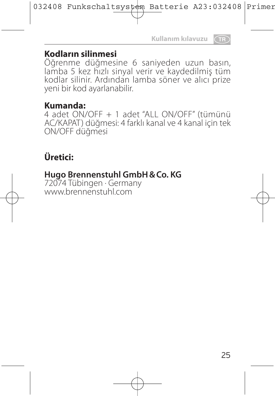 Brennenstuhl Primera-Line Remote control set RC 3600 User Manual | Page 25 / 32