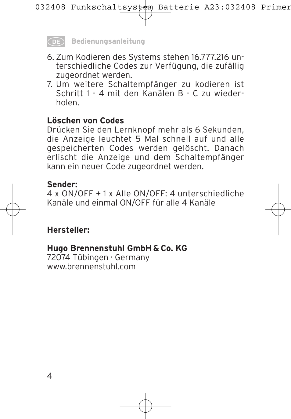 Brennenstuhl Primera-Line Remote control set RC 3600 User Manual | Page 4 / 32