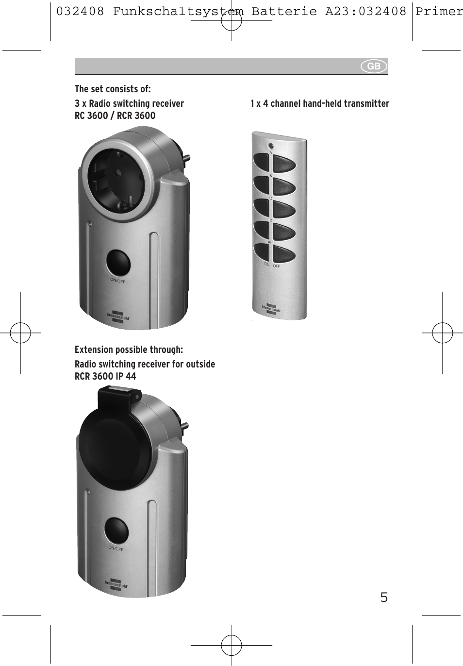 Brennenstuhl Primera-Line Remote control set RC 3600 User Manual | Page 5 / 32