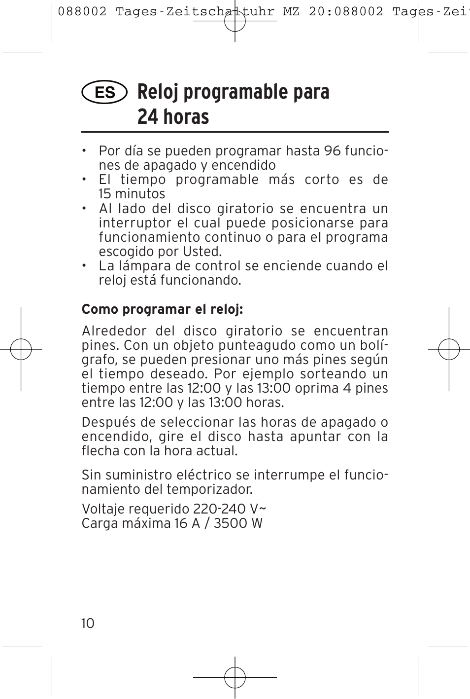 Reloj programable para 24 horas | Brennenstuhl 24 hour Timer MZ 20 User Manual | Page 10 / 16