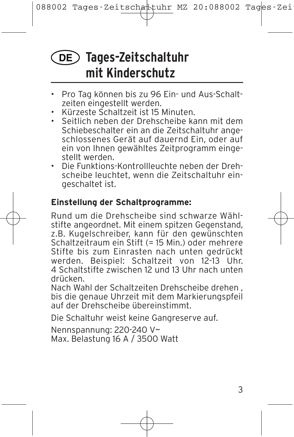 Tages-zeitschaltuhr mit kinderschutz | Brennenstuhl 24 hour Timer MZ 20 User Manual | Page 3 / 16