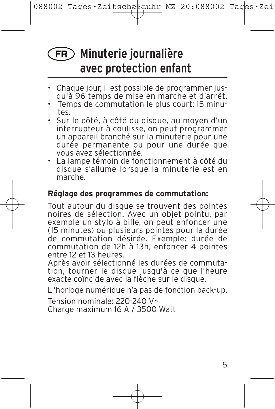 Minuterie journalière avec protection enfant | Brennenstuhl 24 hour Timer MZ 20 User Manual | Page 5 / 16