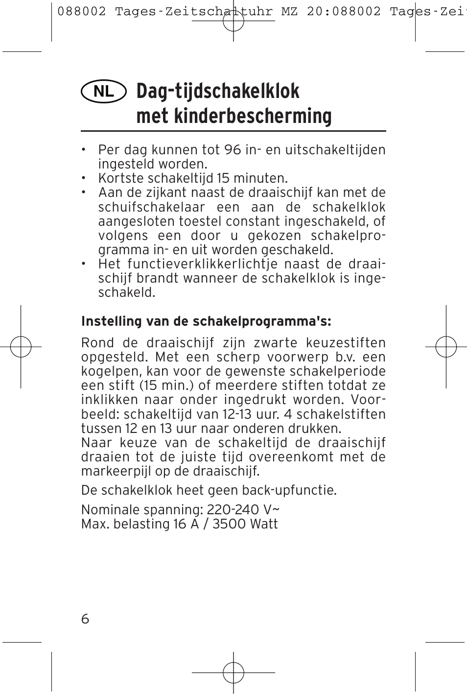 Dag-tijdschakelklok met kinderbescherming | Brennenstuhl 24 hour Timer MZ 20 User Manual | Page 6 / 16