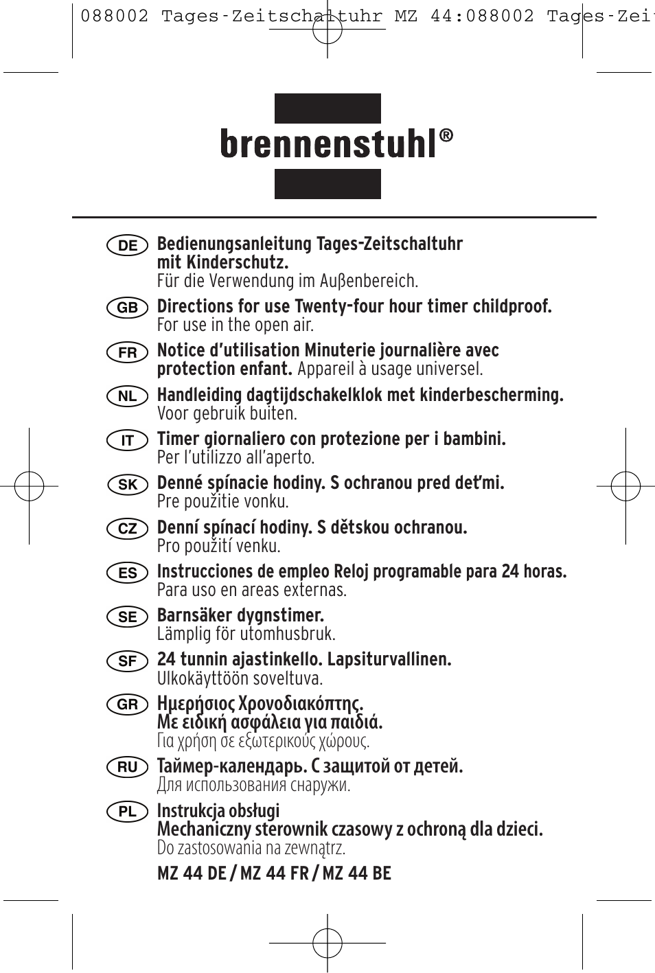 Brennenstuhl 24 hour Timer MZ 44 IP44 User Manual | 16 pages