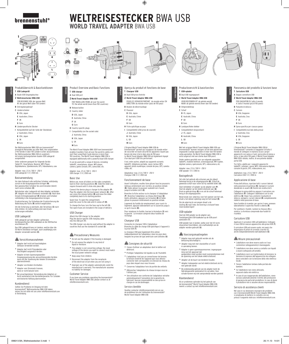 Brennenstuhl World travel adapter BWA USB User Manual | 2 pages