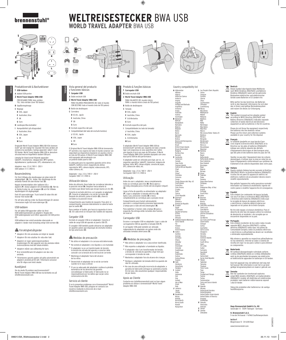 Weltreisestecker bwa usb, World travel adapter bwa usb | Brennenstuhl World travel adapter BWA USB User Manual | Page 2 / 2