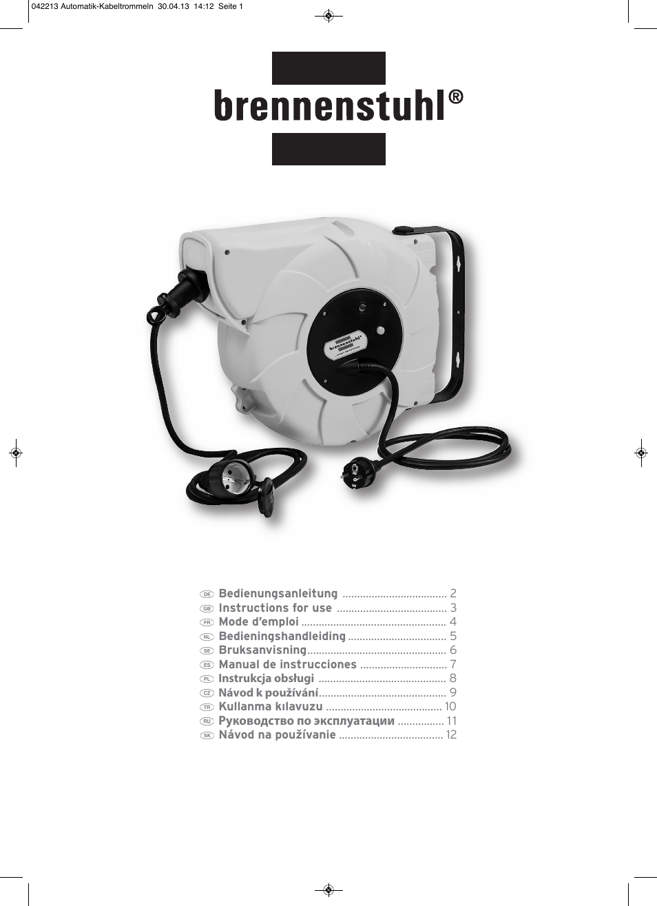 Brennenstuhl Automatic Cable Reel IP20 9+2m H05VV-F 3G1,5 User Manual | 12 pages