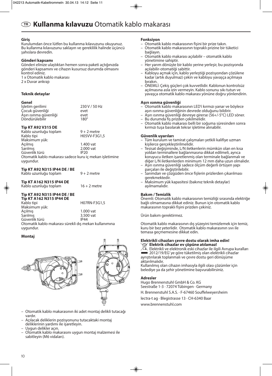 Kullanma kılavuzu otomatik kablo makarası | Brennenstuhl Automatic Cable Reel IP20 9+2m H05VV-F 3G1,5 User Manual | Page 10 / 12