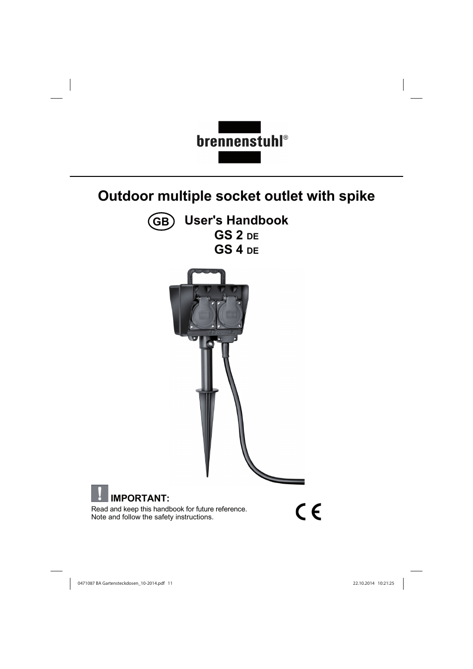 Outdoor multiple socket outlet with spike, User's handbook gs 2, Gs 4 | Brennenstuhl Socket outlet with earth rod IP44 2-way 1,4m H07RN-F 3G1,5 User Manual | Page 11 / 76